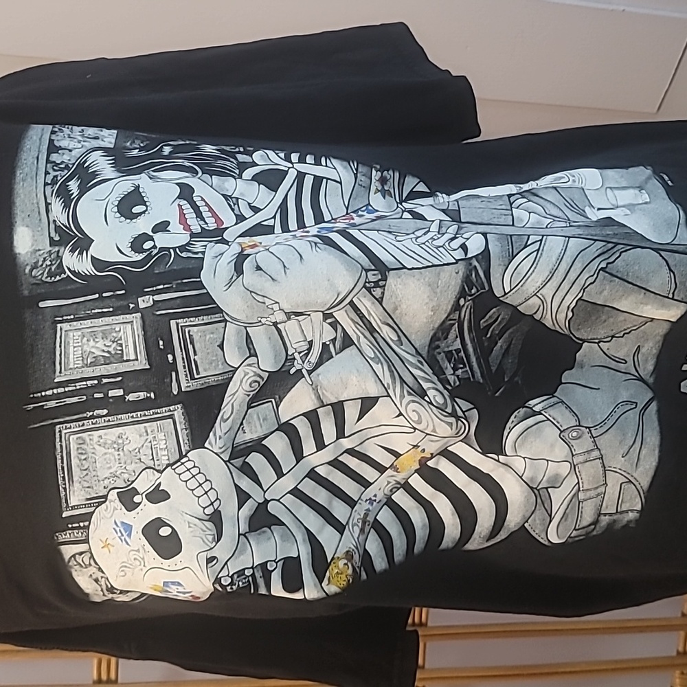 skull skeletons goth Halloween tatooed tee shirt mexico day of the dead